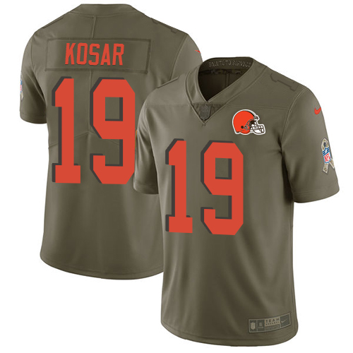 Nike Browns #19 Bernie Kosar Olive Men's Stitched NFL Limited Salute To Service Jersey - Click Image to Close